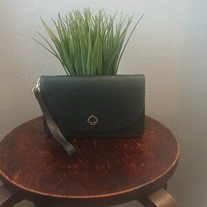 KATE SPADE black leather clutch wallet wristlet